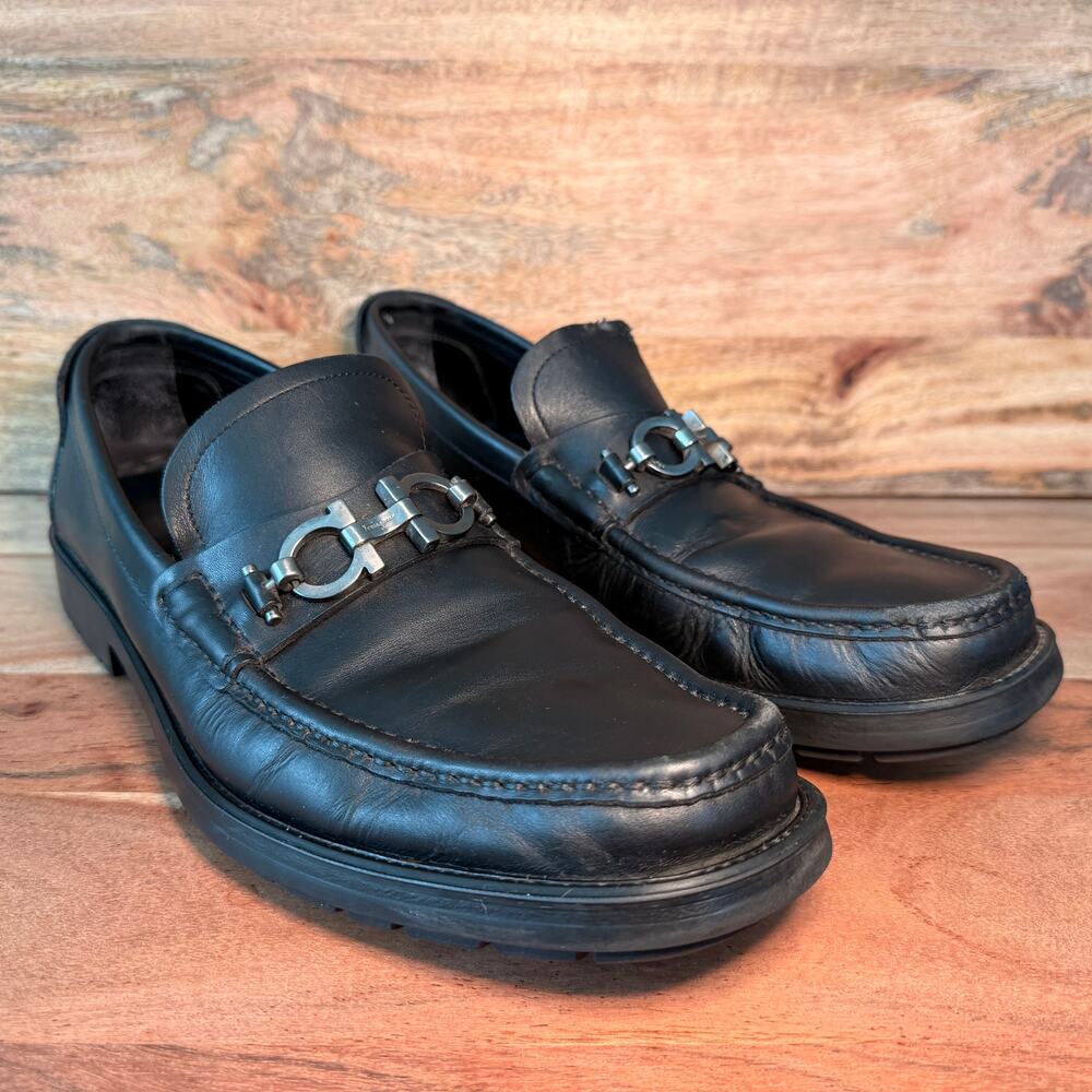 SALVATORE FERRAGAMO Men's US 9 - D Gancini Horsebit Master Black Leather Loafer